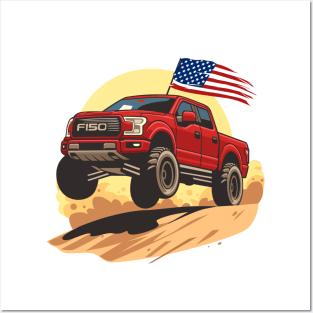 F150 car truck offroad jump on desert red Posters and Art